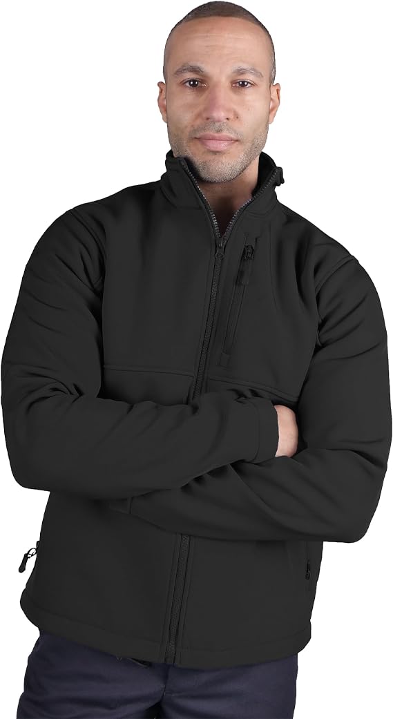RYNO GEAR Men's Soft Shell Jacket Windproof Water-Resistant SoftShell Jacket Fleece Lineed All Season Jacket, Full Zip Up