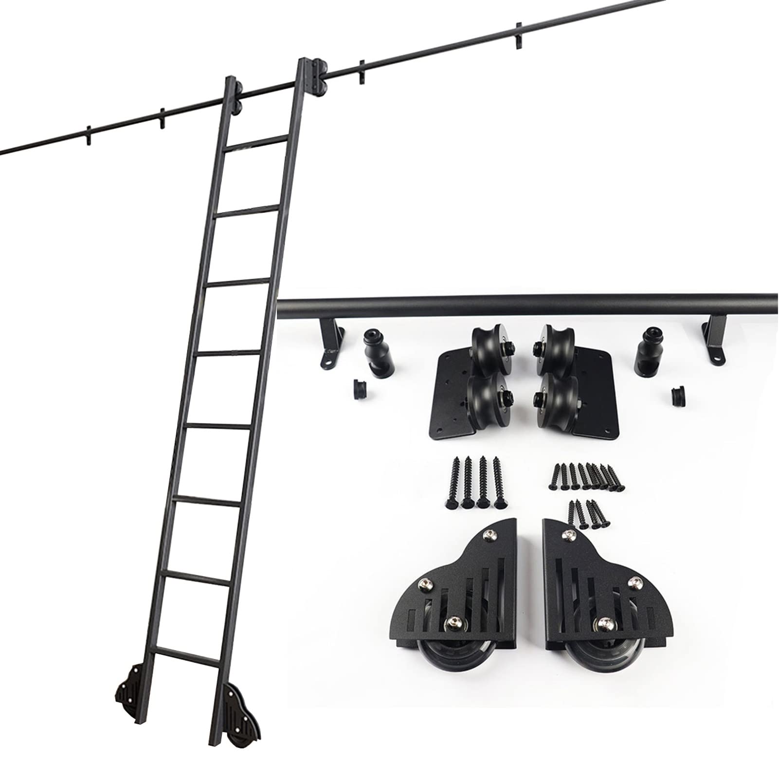 Kit de porte coulissante de grange et quincaillerie pour échelle de meuble haut