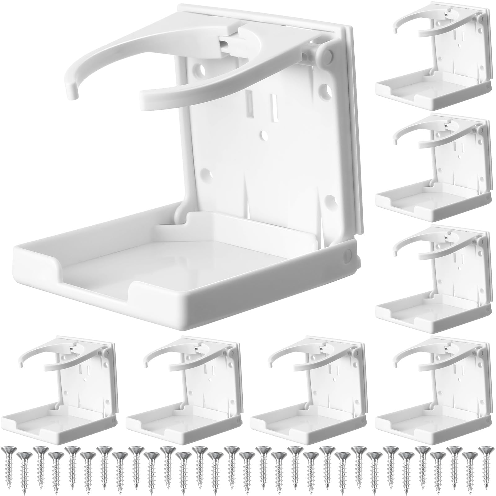 Tioncy 8 Pack Adjustable Cup Holder with Screws Universal Plastic Folding Wall Mounted Cup Holder for Water Beverage Bottle Caravan Autos Cars Trucks RVs Boats Accessories(White)