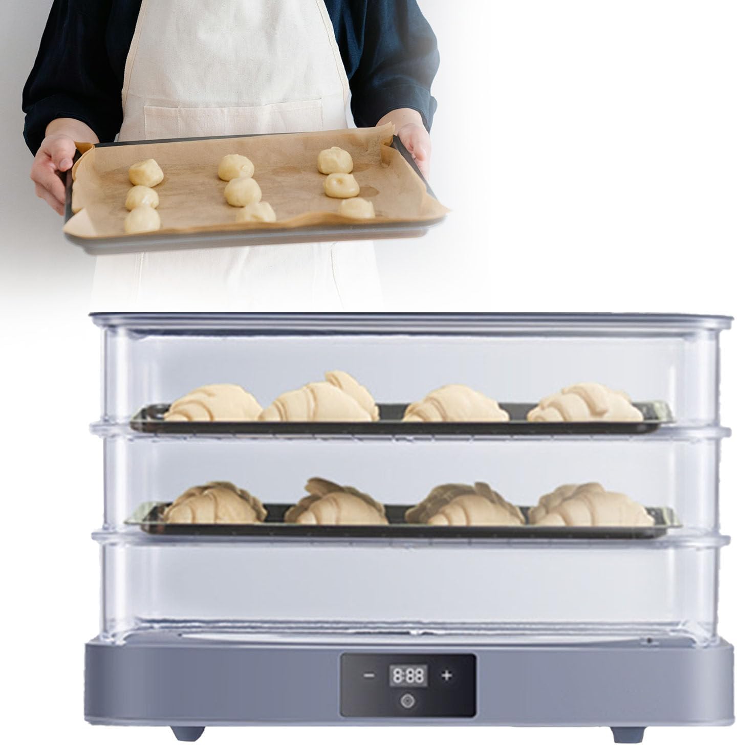 Sourdough Proofing Box, Proofing Box for Bread Making, Portable Sourdough Proofer, Temperature Adjustable, Stackable Design, for Making Bread, Yogurt, Natto and Meal Heating