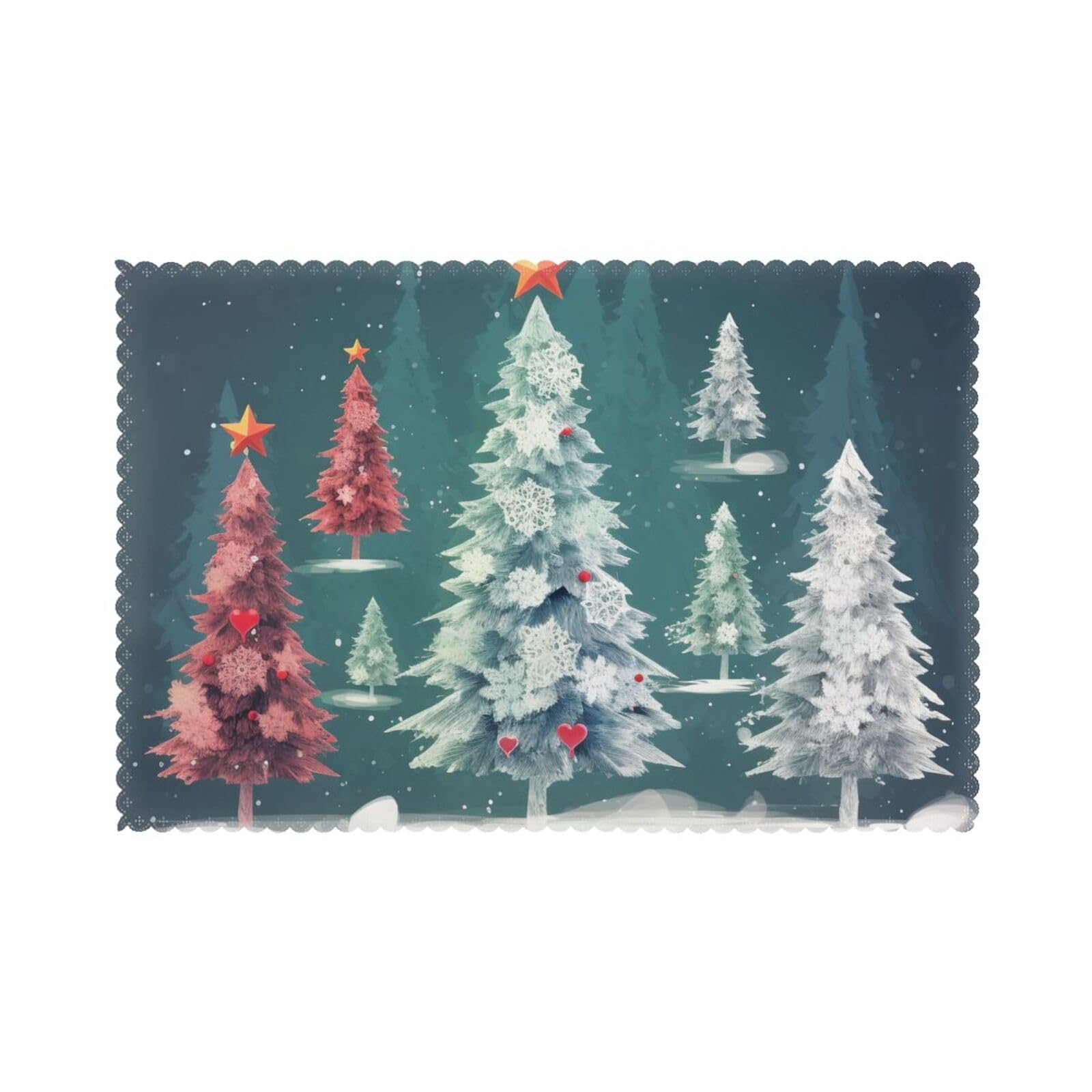 Christmas Trees Printed Placemat Heat Resistant Place Mats Set of 6 PCS Washable Kitchen Table Mats, 12x18 Inch