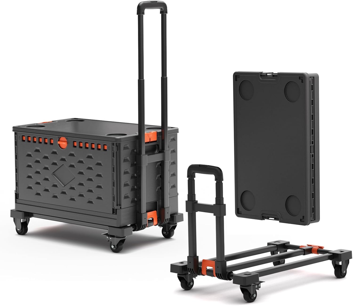 2 in 1 Folding Hand Truck Dolly Cart with Basket Collapsible Portable Hand Truck 330LBS Capacity, Telescoping Handle, Moving Dolly Cart Lightweight & Compact for Easy Transport & Storage, Black