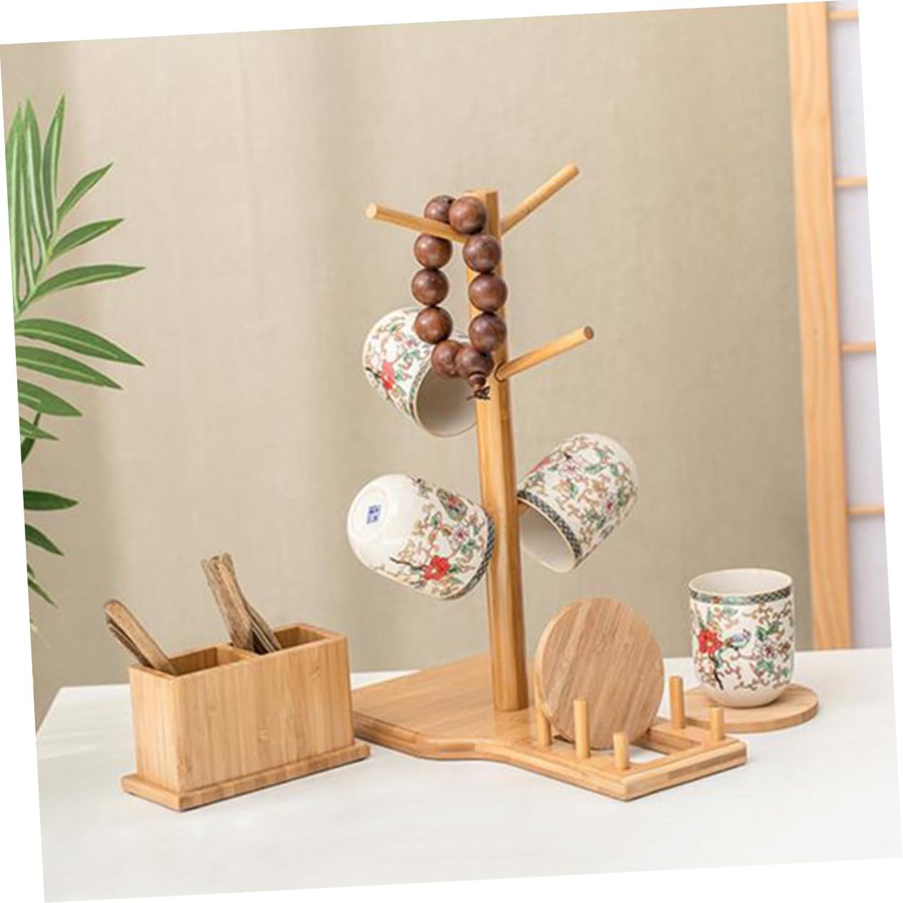 Mikinona Coffee Cup Holder Set Mug Rack and Storage Box Organizer for Home and Cafe Stylish Display Stand for Cups and Spoons for Countertop Dining Table
