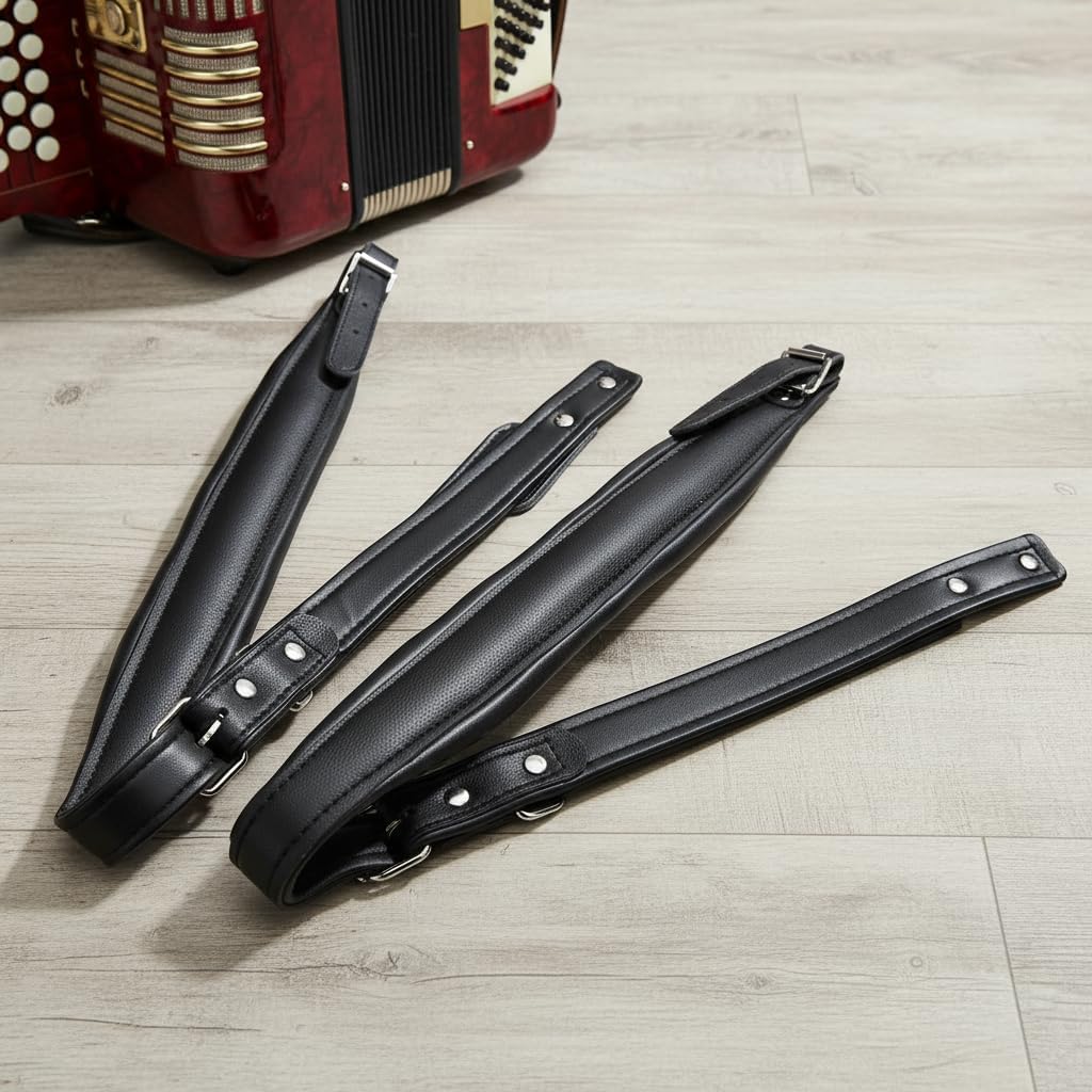 Bnineteenteam Correas de Acordeón, Ajustables y Flexibles, Correas Cuero Sintético PU, Resistente al Desgaste para Músicos Profesionales y Estudiantes, Varios Modelos, Negro Café Rojo