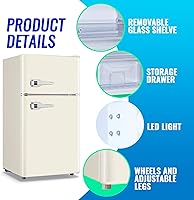 Vista 4 de Mini Refrigerator with Freezer Small Fridge Double Door Side Drink Holder Adjustable Glass Shelves, Plastic Crisper, 7 Level Temperature Control for