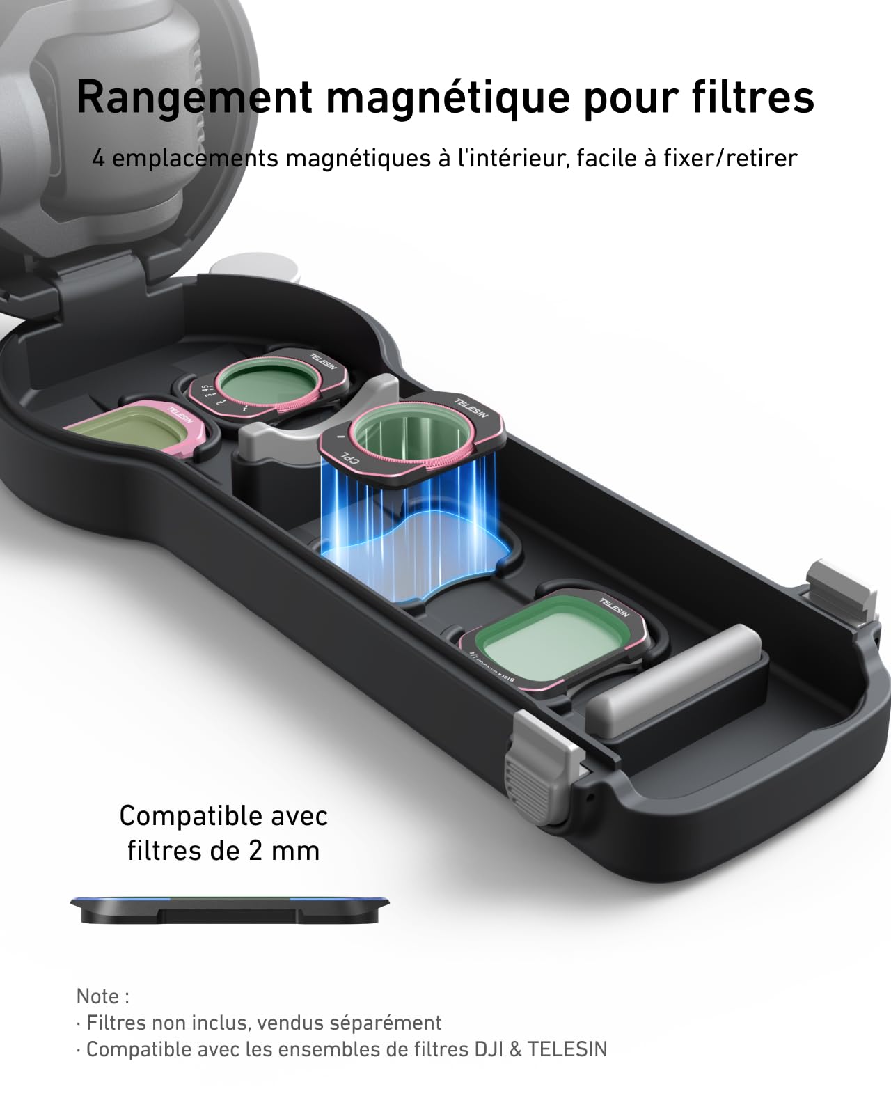 TELESIN DisAdv Coque de protection pour Pocket 4/Pocket 3 & Xtra Muse, étui rigide avec protection 4 couches, porte-filtre magnétique et protection d'objectif Gimbal, accessoires DJI Pocket 4/3