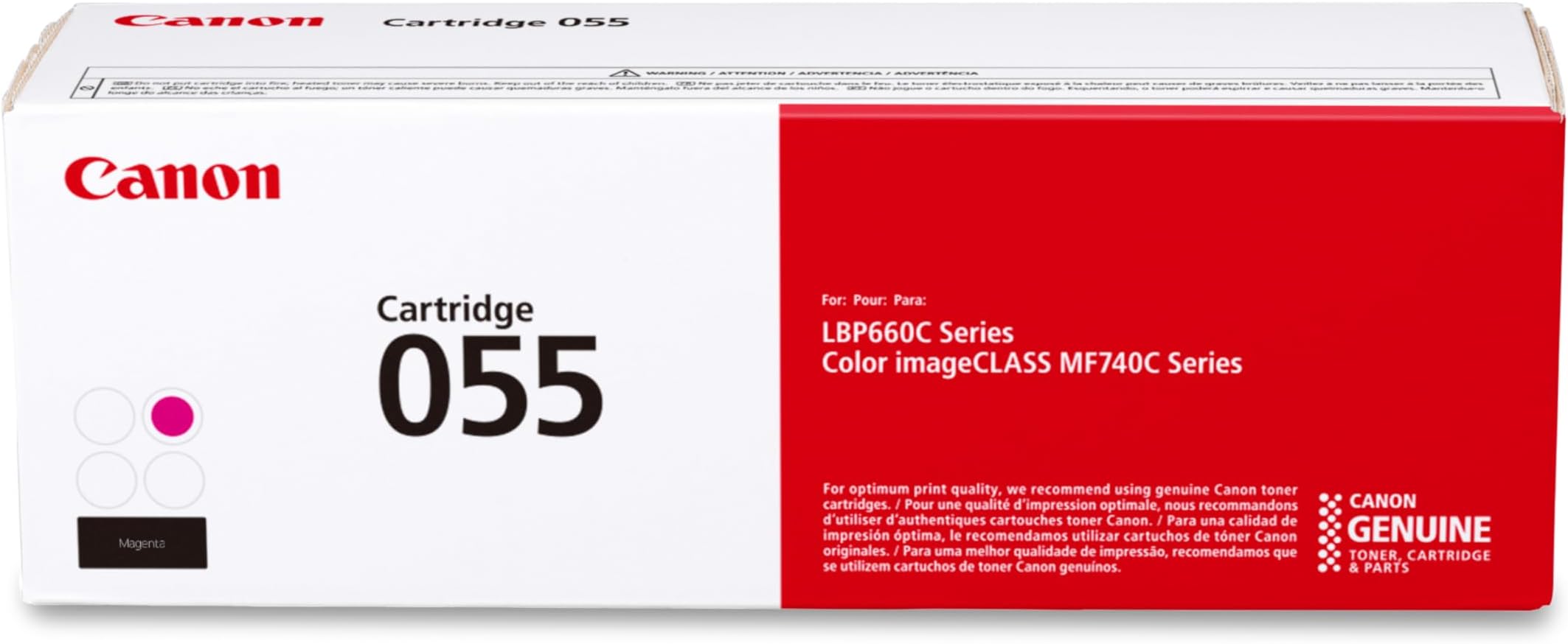Canon Genuine Toner, Cartridge 055 Magenta (3014C001) 1 Pack Color imageCLASS MF741Cdw, MF743Cdw, MF745Cdw, MF746Cdw, LBP664Cdw Laser Printers