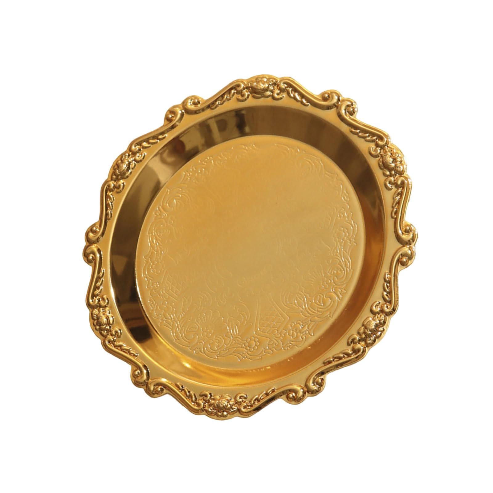 Elnwnnkc Decorative Dessert Tray Metal Serving Tray with Scalloped Border, Embossed Center for Display and Tabletop Styling Decorative Dessert Metal Serving Plate Ornate Platter Embossed Center