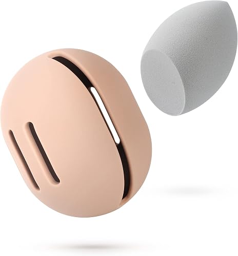 FERYES Makeup Sponge Holder with Makeup Sponge– Eco-Friendly Silicone Beauty Make Up Blender Case and Dry & Wet Use Foundation Sponge for Travel