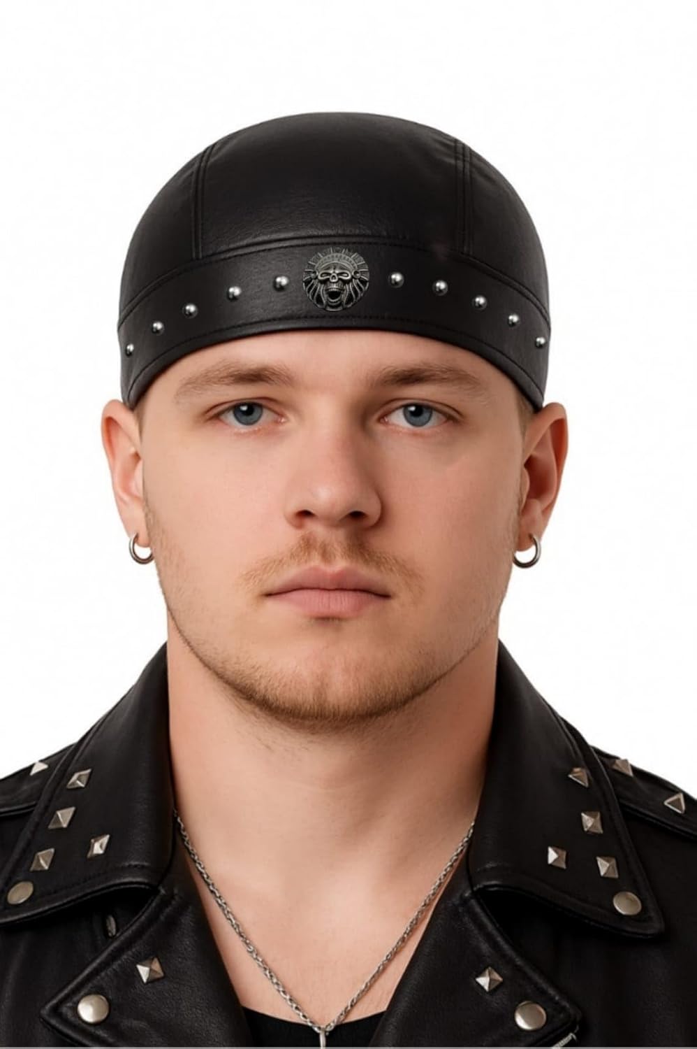 Sheep Leather Skull caps in Black Sweat Head Wraps Studded Skull Cap Bandana Style in Real Do Du