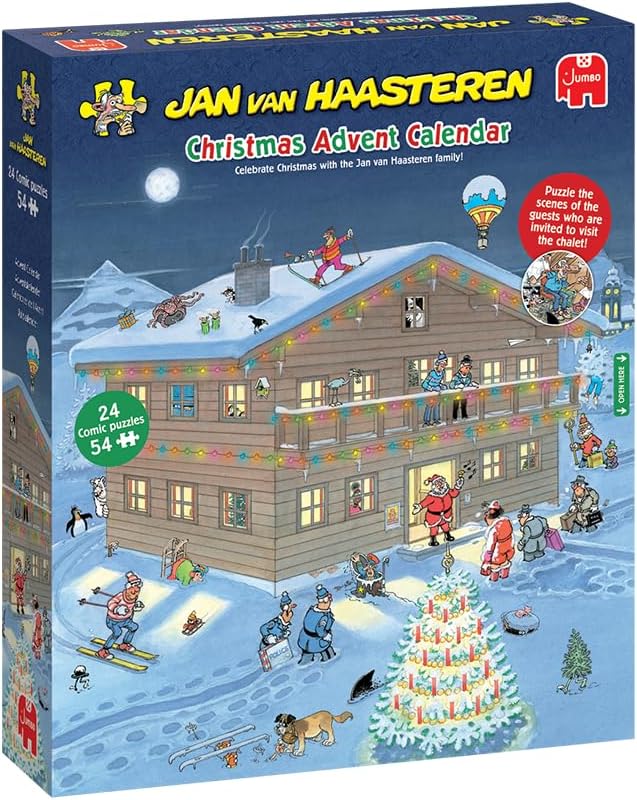 Jan van Haasteren Christmas Puzzle Advent Calendar 2025 - Daily Puzzle Set 24 Days, 54 Piece Puzzles for Adults - Recycled Cardboard Jigsaw - Countdown with Fun and Festive Scenes
