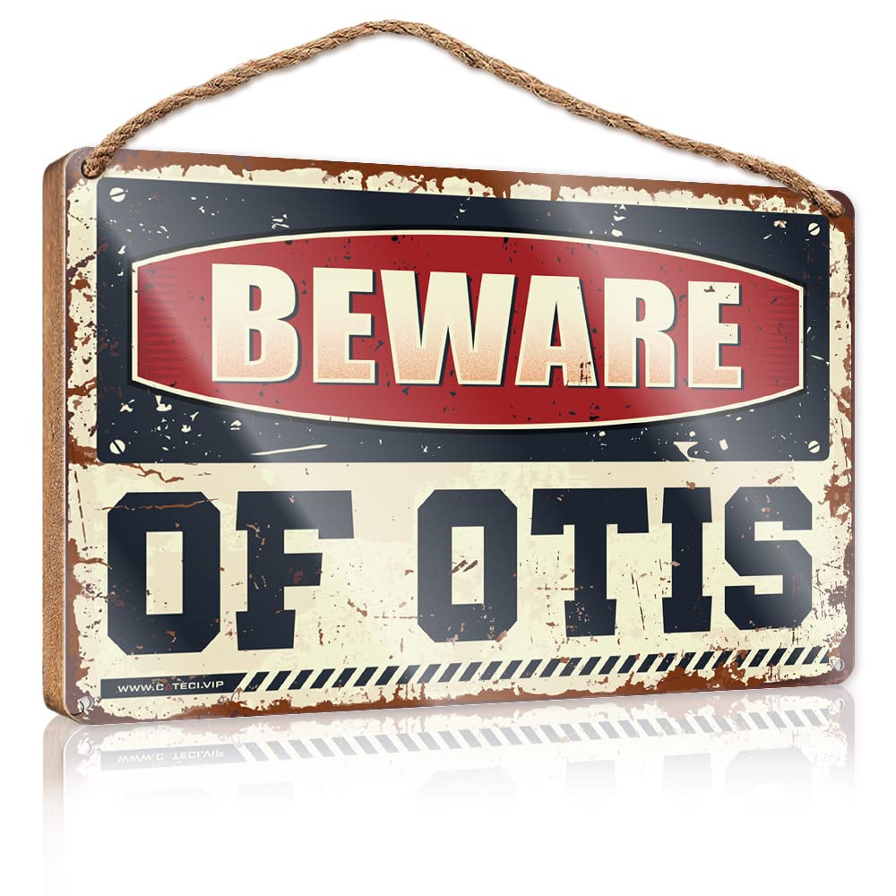 HELIOFORGE Home Door Hanging Beware Of Otis Wooden Sign(23X35CM)