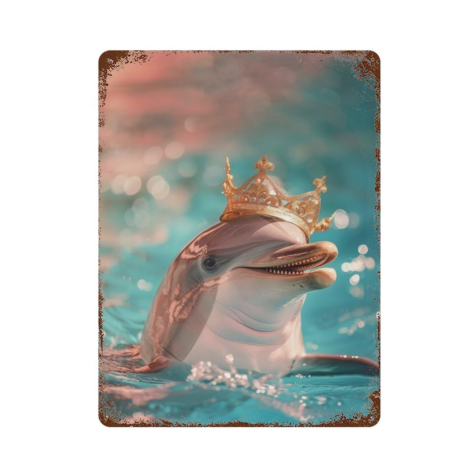 Dolphin King 15.7"x11.8" Rustic Tin Plaque, Novelty Wall Decor for Living Room, Hallway And Home Decor