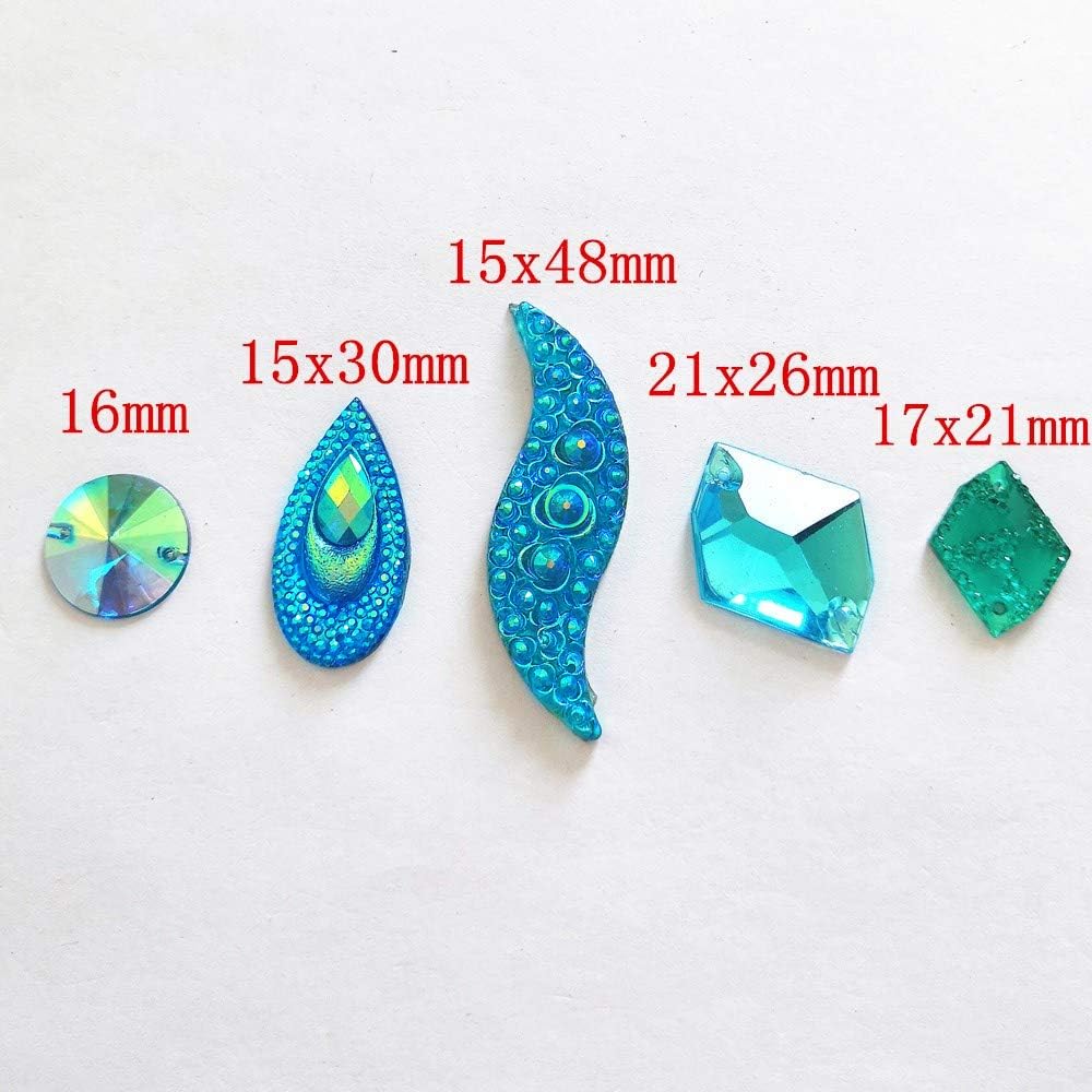 50PCS Special Effect Different Shapes Mirror AB Gems Sew On Rhinestones Faceted for Handicrafts Clothing Dress Decorations (Blue)