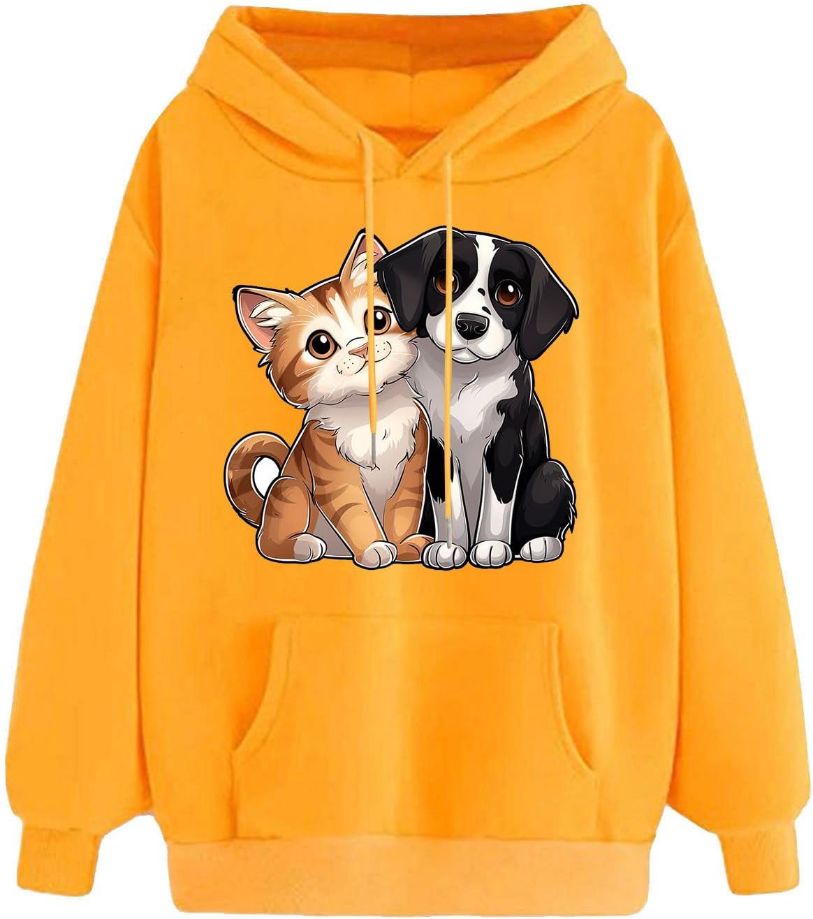 Women's Cat and Dog Graphic Hoodie Cute Funny Animal Print Baggy Sweatshirts Casual Fashion Drawstring Pullover Tops