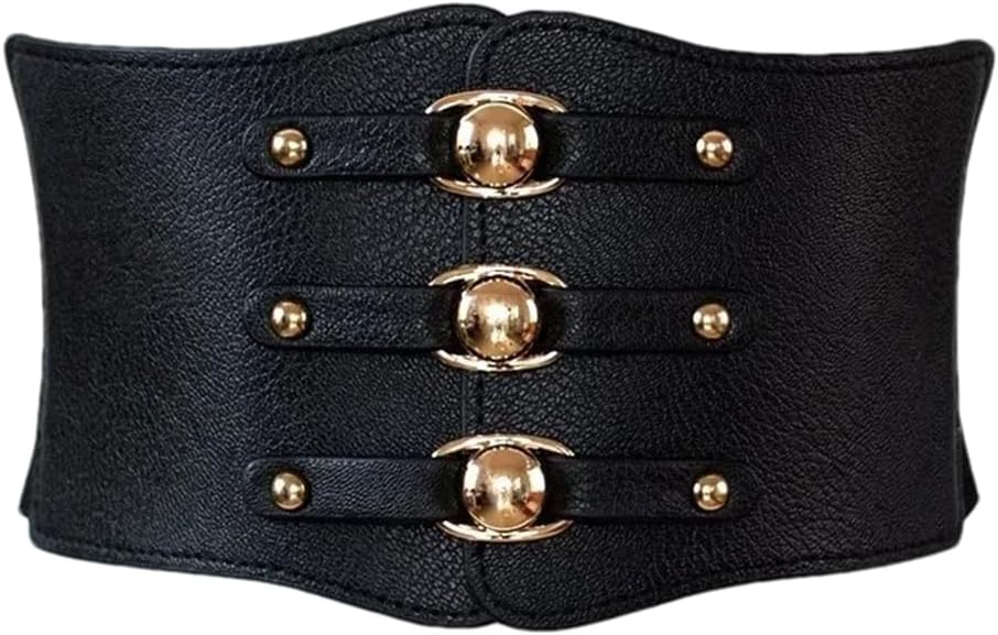 Women Ultra Wide Punk Pu Leather Slimming Body Belts Girdle Gothic Elastic Bustier Waistbands