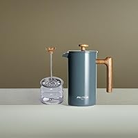 Vista 5 de POLIVIAR - Cafetera de prensa francesa, prensa de café de 34 onzas con mango de madera real, aislamiento de doble pared y pantalla de doble filtro