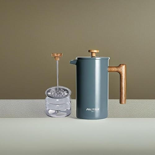 Miniatura 5 de POLIVIAR - Cafetera de prensa francesa, prensa de café de 34 onzas con mango de madera real, aislamiento de doble pared y pantalla de doble filtro,