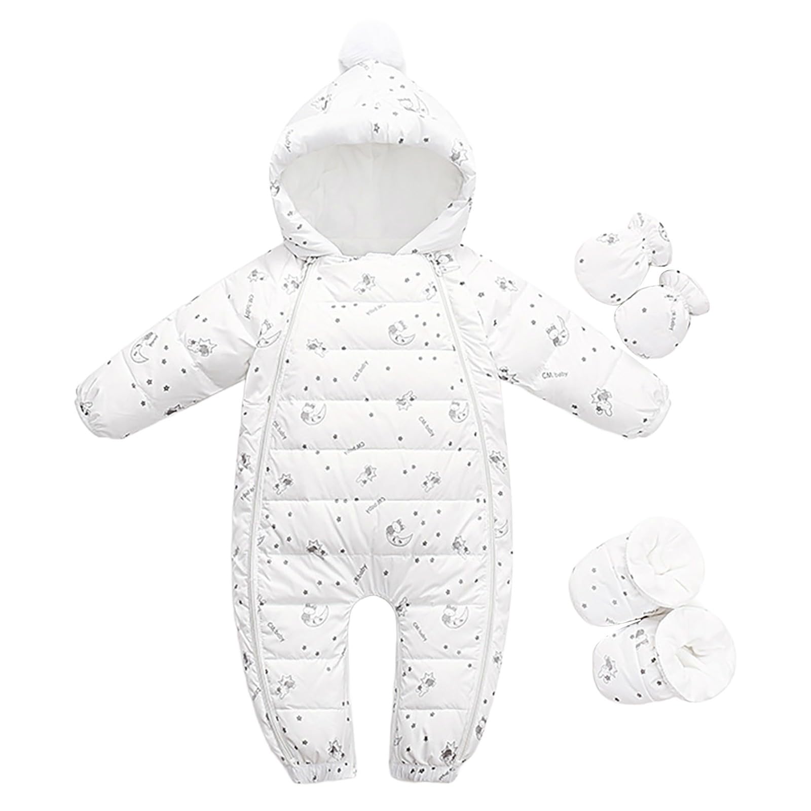 Baby Boy Girl Snowsuit Romper Warm Winter Coat Infant Zip Hoodie Jumpsuit Fleece Lined Snow Suits (White, 18-24 Months)