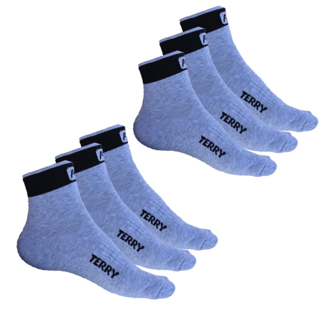 SwekshaCreations Men's 6 Pairs Sports Ankle Length Socks - Terry Towel Cushioned, Anti Odour & Anti Bacterial For Sneaker & Running Workout - Free Size, Pack Of 6(Grey)-picture-16