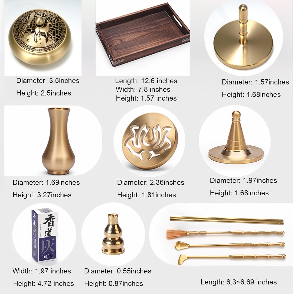 Kit bruciatore di incenso cinese, kit bruciatore di incenso in puro rame/ottone, accessorio per fragranze cinesi per la casa con strumenti per stampi per incenso