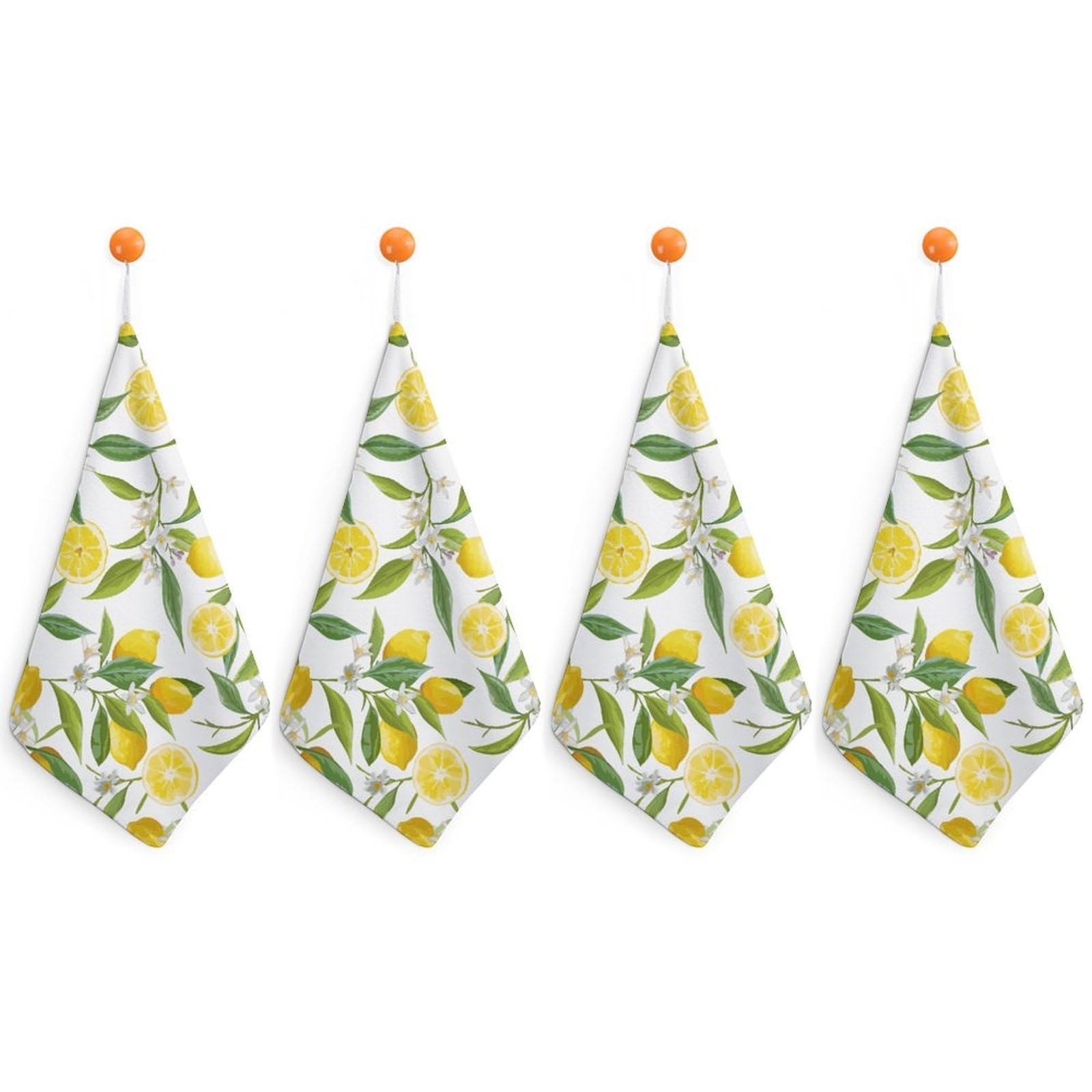 LEDFCVSU 4 Piece Hanging Hand Towels, Lemon with Flowers And Leaves Small Dry Hand Towel for Kitchen Bathroom