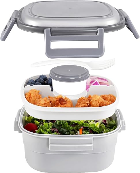 Salad Container with 4-Compartment Bento Tray