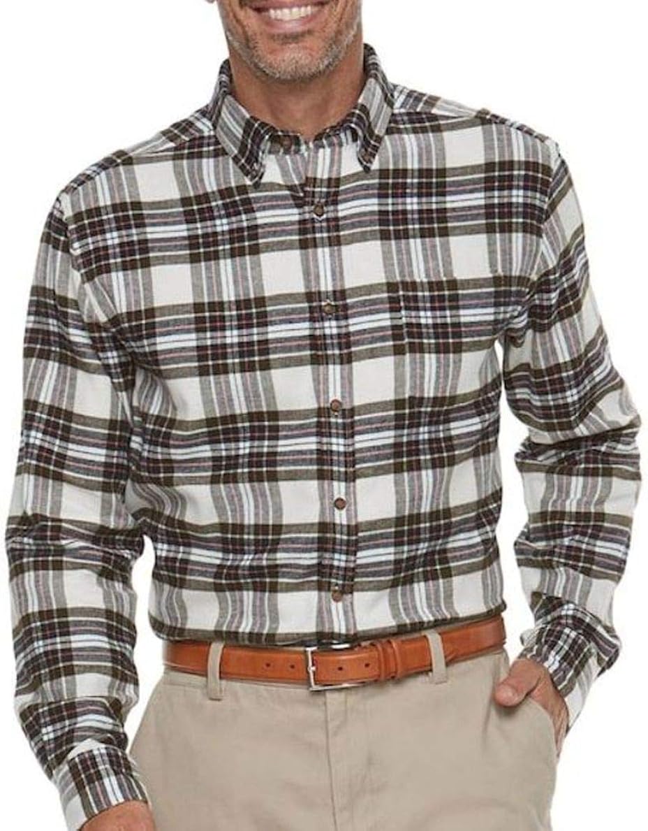 Mens Classic Fit Flannel Shirt Cream 