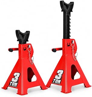 Car Jack Stands 3 Ton Capacity, Adjustable Height and Double Locking, Extra Reinforced Car Lifting Stand, Red, 2 Pack