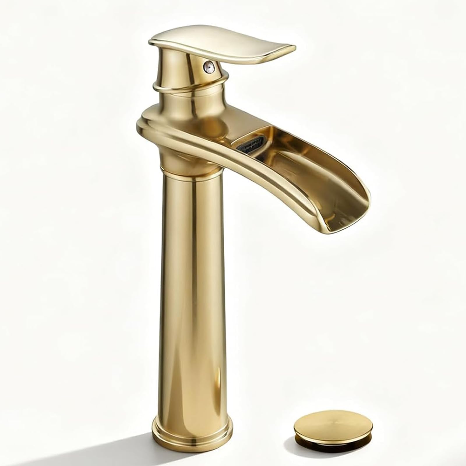 Waterfall Spout Commercial Bathroom Vessel Sink Faucet Single Handle One Hole Deck Mount Brushed Gold Lavatory Mixer Tap