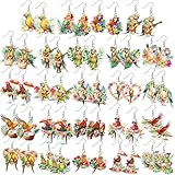 Nosiny 24 Pairs Parrot Themed Earrings Bulk Decorations Bird Drop Earrings Christmas Gift Funny Parrot Charm Jewelry for Women