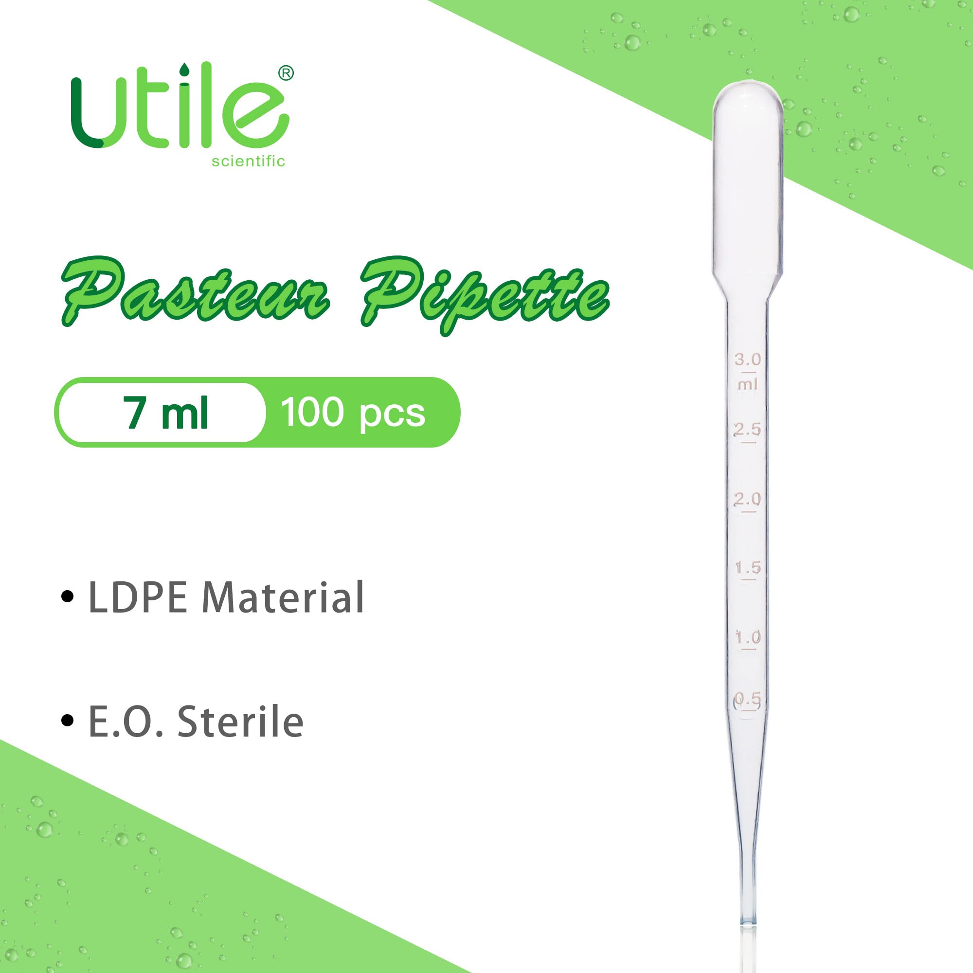 Utile Lot de 100 pipettes de transfert stériles pour huiles essentielles, bouchon de 7 ml avec 155 mm de longueur, polyéthylène basse densité, emballage individuel