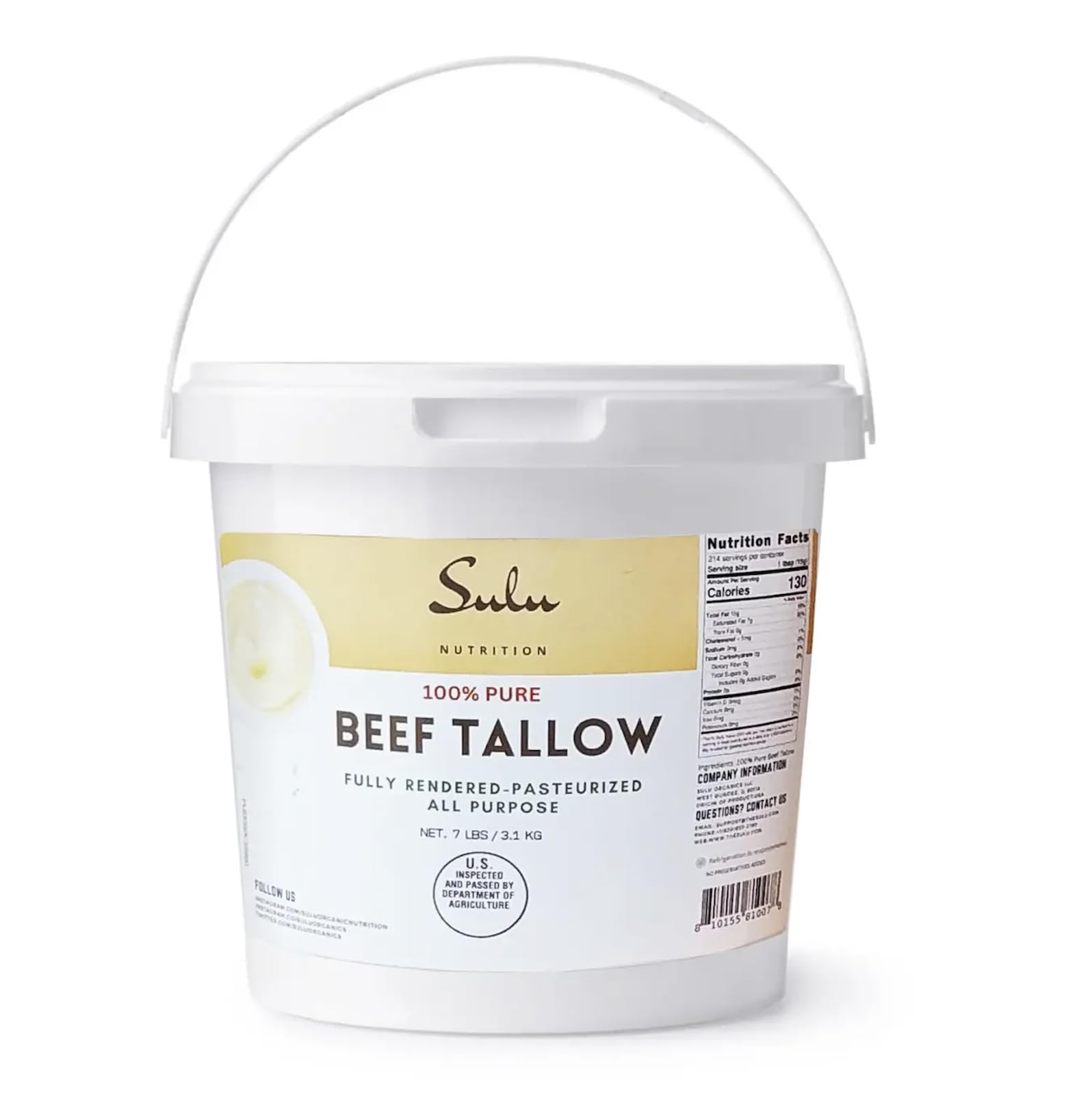 SULU ORGANICS 7 lb pail of rendered beef tallow | Mubboo