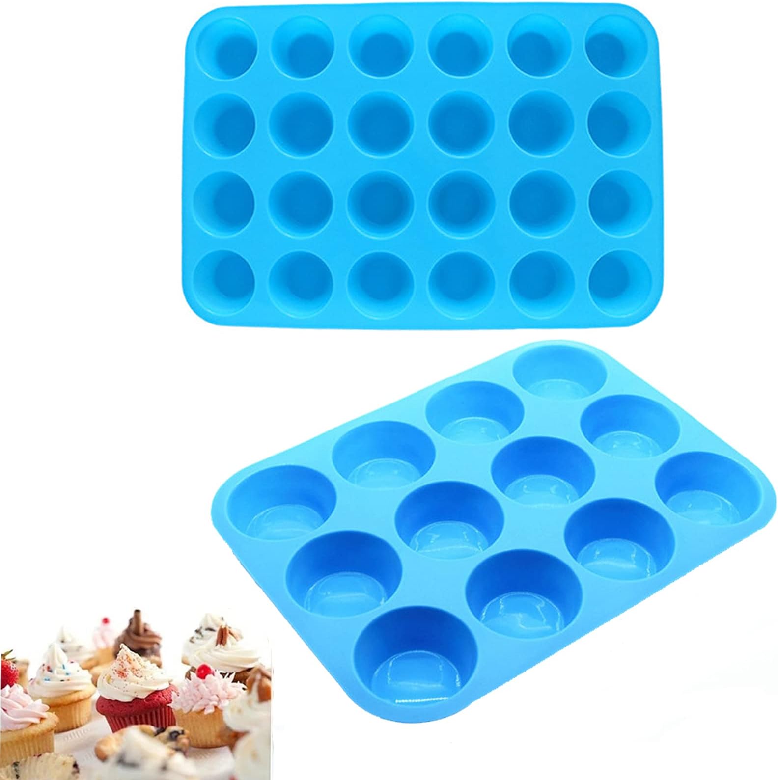 MEKBOK silicone muffin pan, 12 cup-24 cup mini cupcake pan, silicone mold without BPA 100% food grade mini muffin pan, (2 packs)