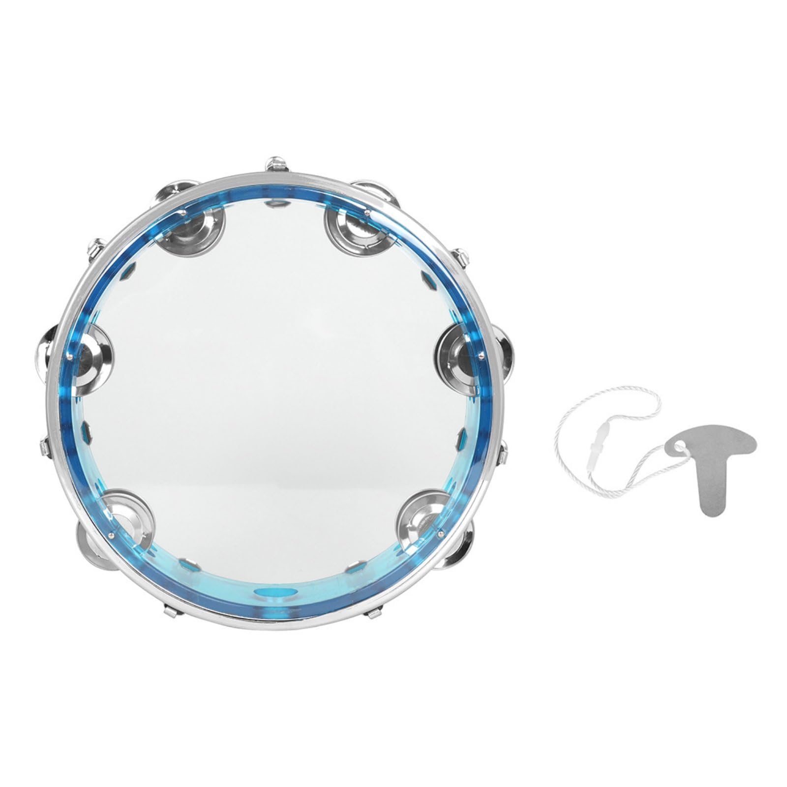 Tamburello per Bambini Tamburo a Mano Strumento a Percussione Accordabile con Chiave Doppia Fila Impugnatura Comoda E Metallo Timbro Brillante per, Blu