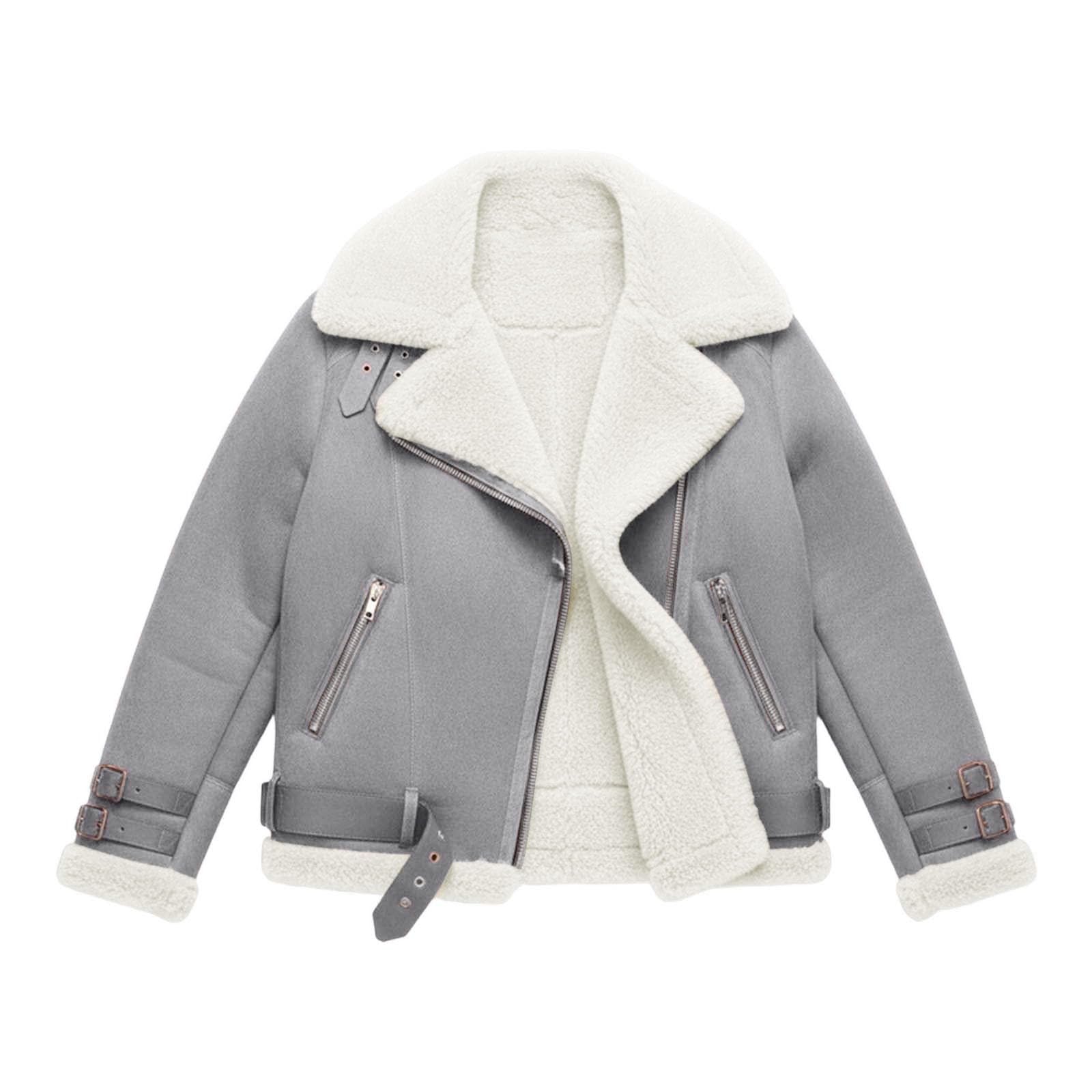 Generisch Chaqueta de ante sintético con forro polar y cuello de cordero, abrigo cálido de invierno, ropa exterior suave para clima frío