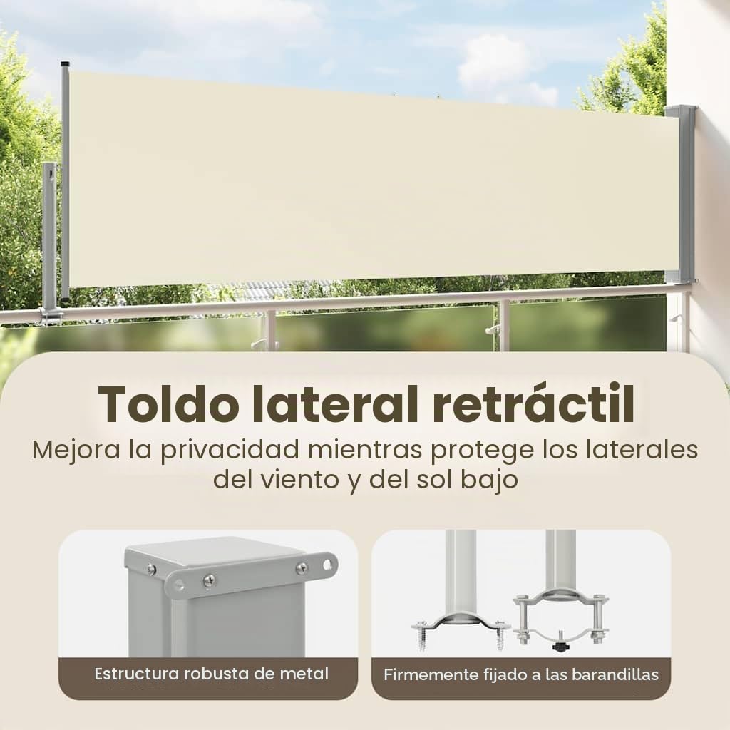 vidaXL Toldo Lateral Retráctil de Patio 100x300 cm Crema Cenador Carpa Pérgola