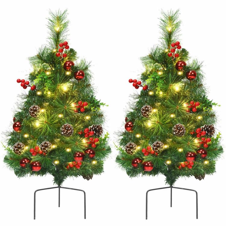 AZ Set of 2 29 Inch Battery Powered Pre-lit Pathway Holiday Christmas Trees