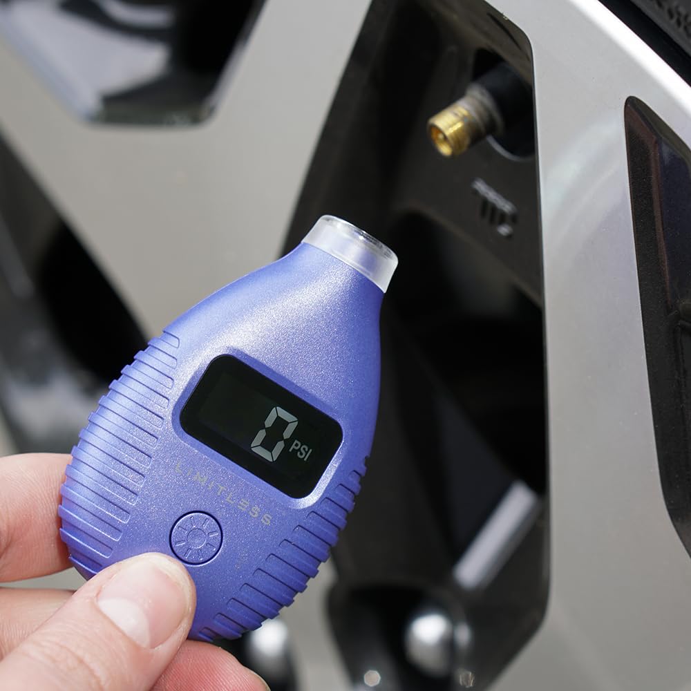 Digital Talking Tire Gauge with Backlit LCD Digital Display, Audible Voice PSI Readout, LED Light and Keychain Hook (Navy)