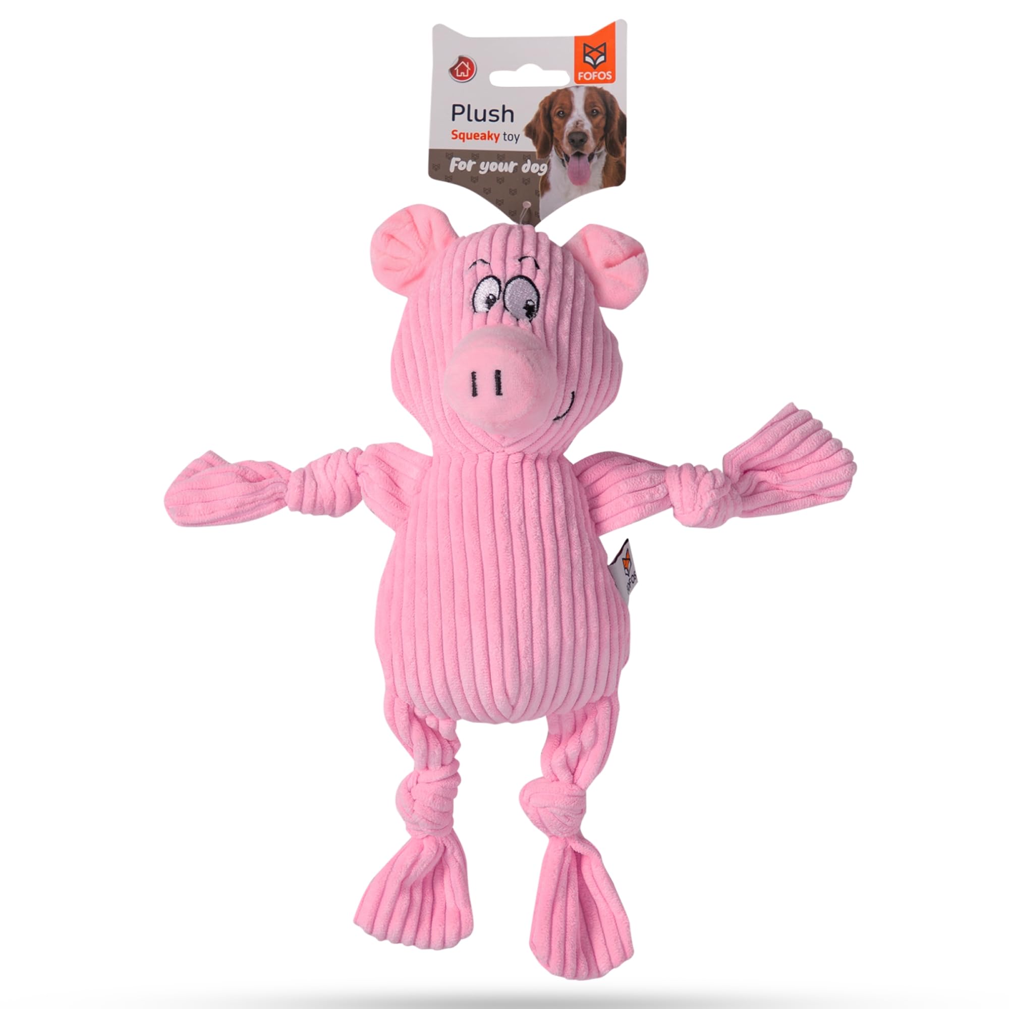 Barkbutler x Fofos Fluffy Pig Stuffed Soft Squeaky Plush Dog Toy, Pink | For X-Small- Small Dogs (0-10kgs) | Knotted Legs | Squeaker | Machine Washable | Soft Corduroy Fabric| Cuddle, Chew, Fetch, Tug