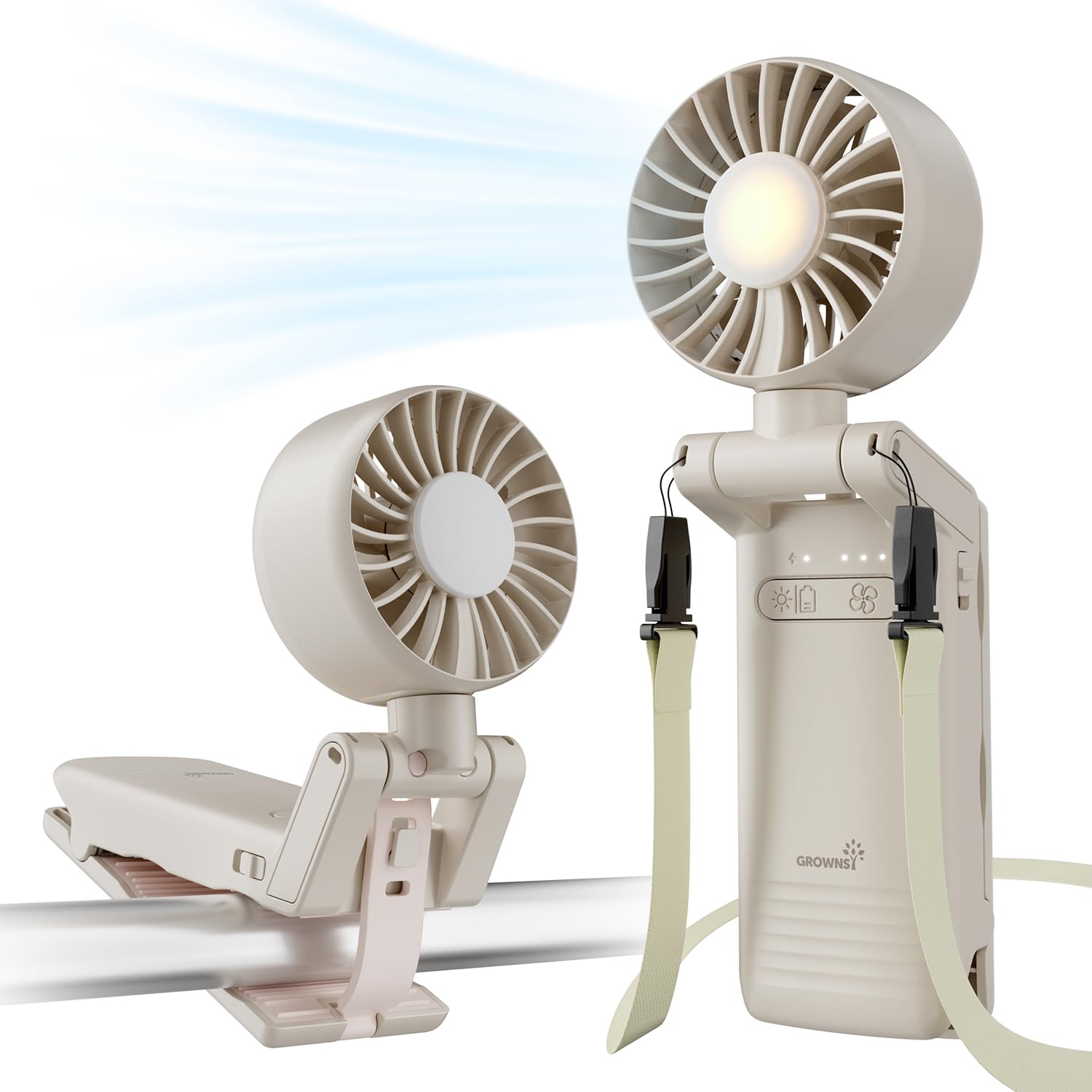 GROWNSY Ventilatore portatile per passeggino, ventilatore palmare Beige