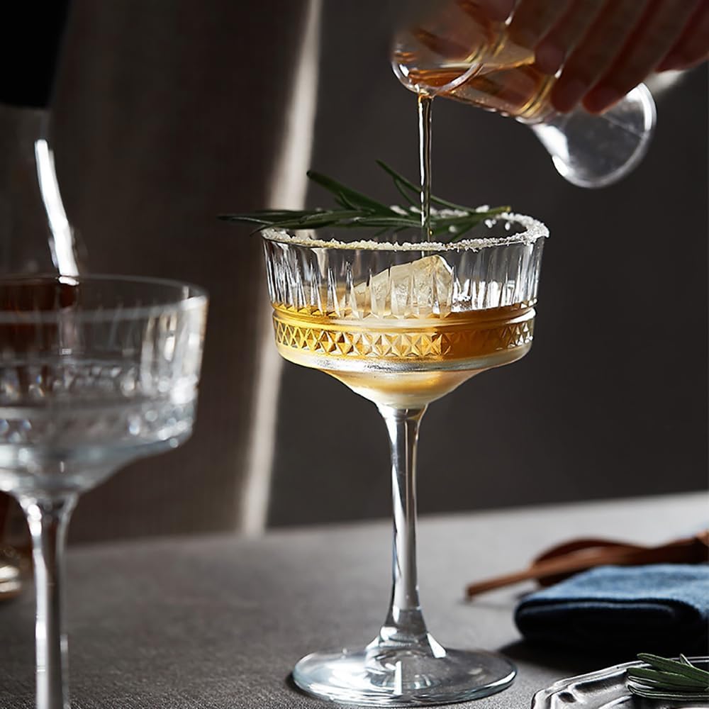 European-Style Engraved Wide-Mouth Champagne Glasses - Home Creative Cocktail Goblet, Exquisite Martini Glasses (Set of 6)