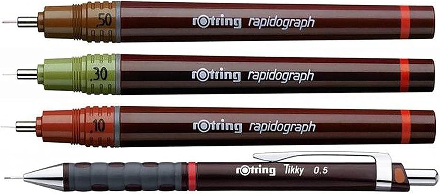 rOtring Isograph Technical Pen Master Set S0699420-3 Fineliner (0,10 mm, 0,30 mm, 0,50 mm), Druckbleistift (0,5 mm), Zirkel und Zubehör, 10-teiliges Set in Etui, mit Notizbuch