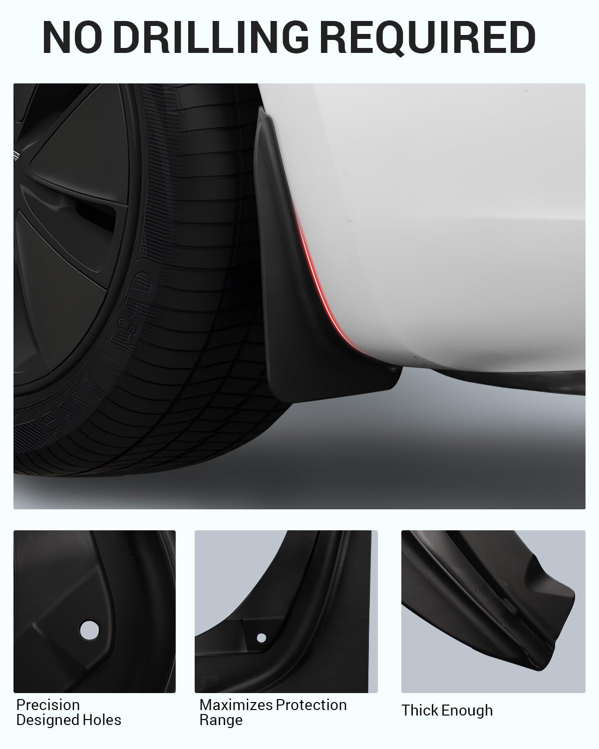No-Drill Mud Flaps For Tesla Model 3 Highland 2024-2025 - 4PC PP+TPE Splash Guards, All-Weather Protection