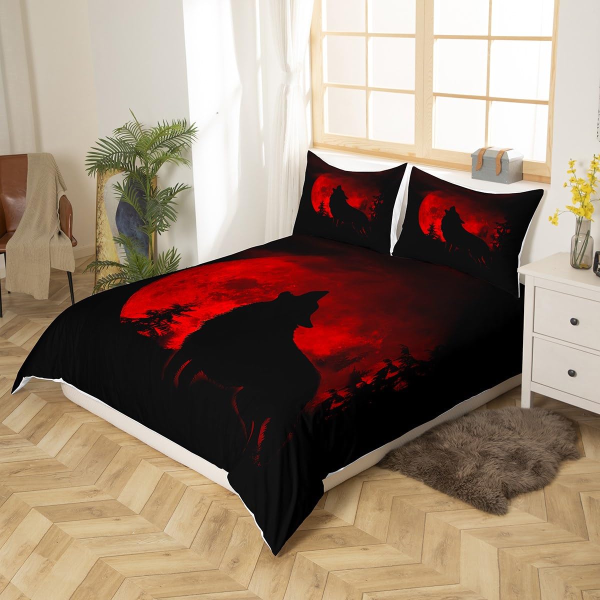 Parure Lit Loup 3D Castle Fairy - Couette Très Grand Lit 264x229cm + 2 Taies