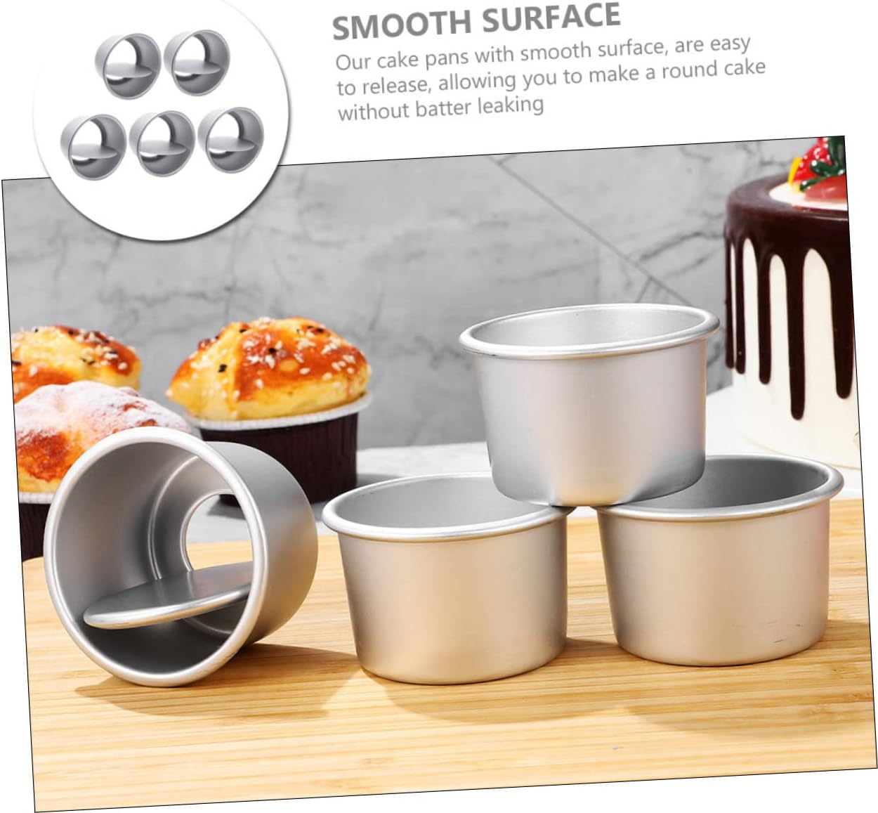 5pcs Cheesecake Molds Aluminum Alloy Round Baking Pan Set Easy Release Safe Non-toxic
