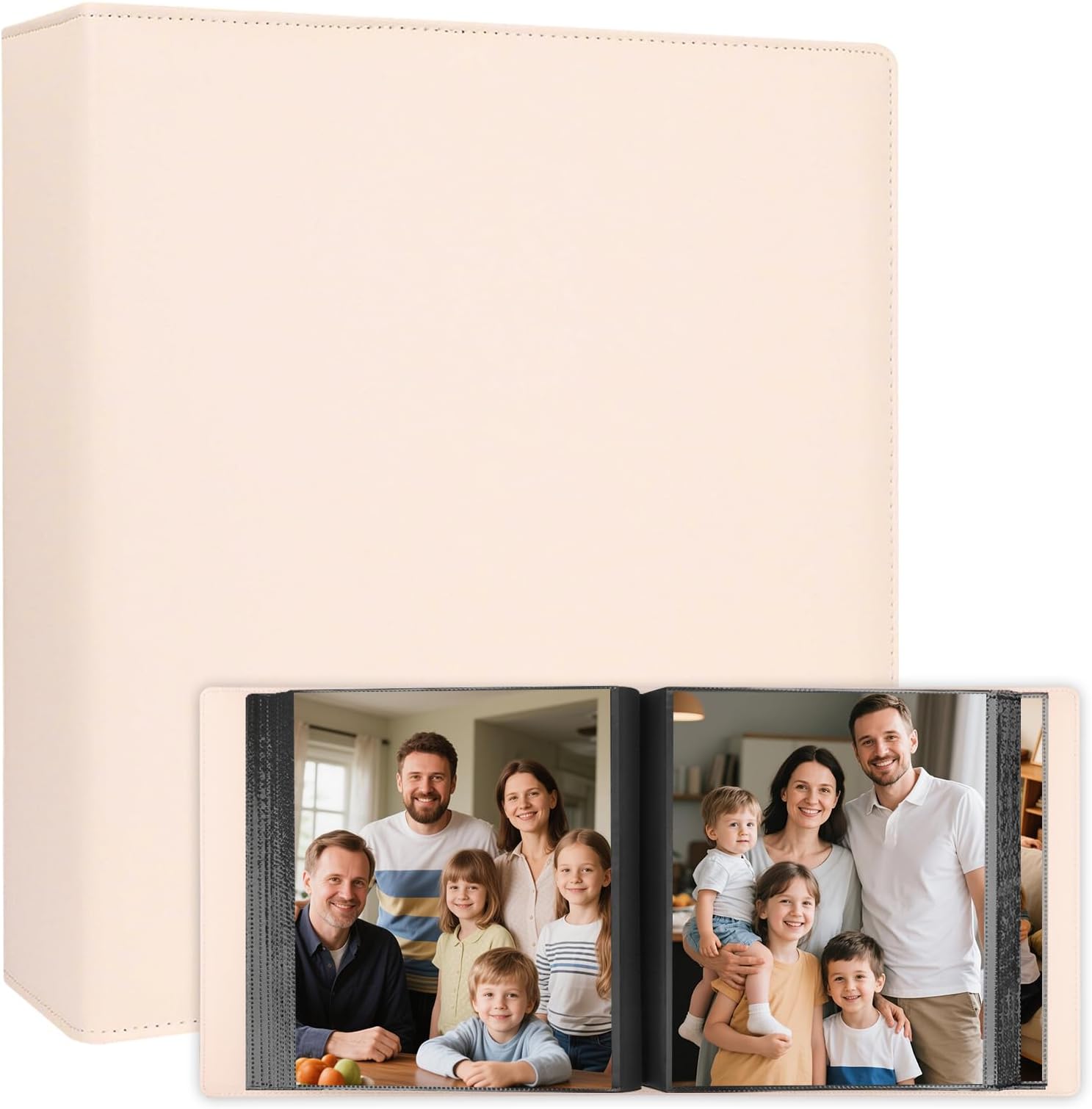 8x10 Photo Album 168 Pockets Holds 168 Photos, Large Capacity Leather Cover Family Wedding Baby Photo Book for 8 x 10 Pictures, Photo Album 8x10 with Black Inner Pages (Beige)
