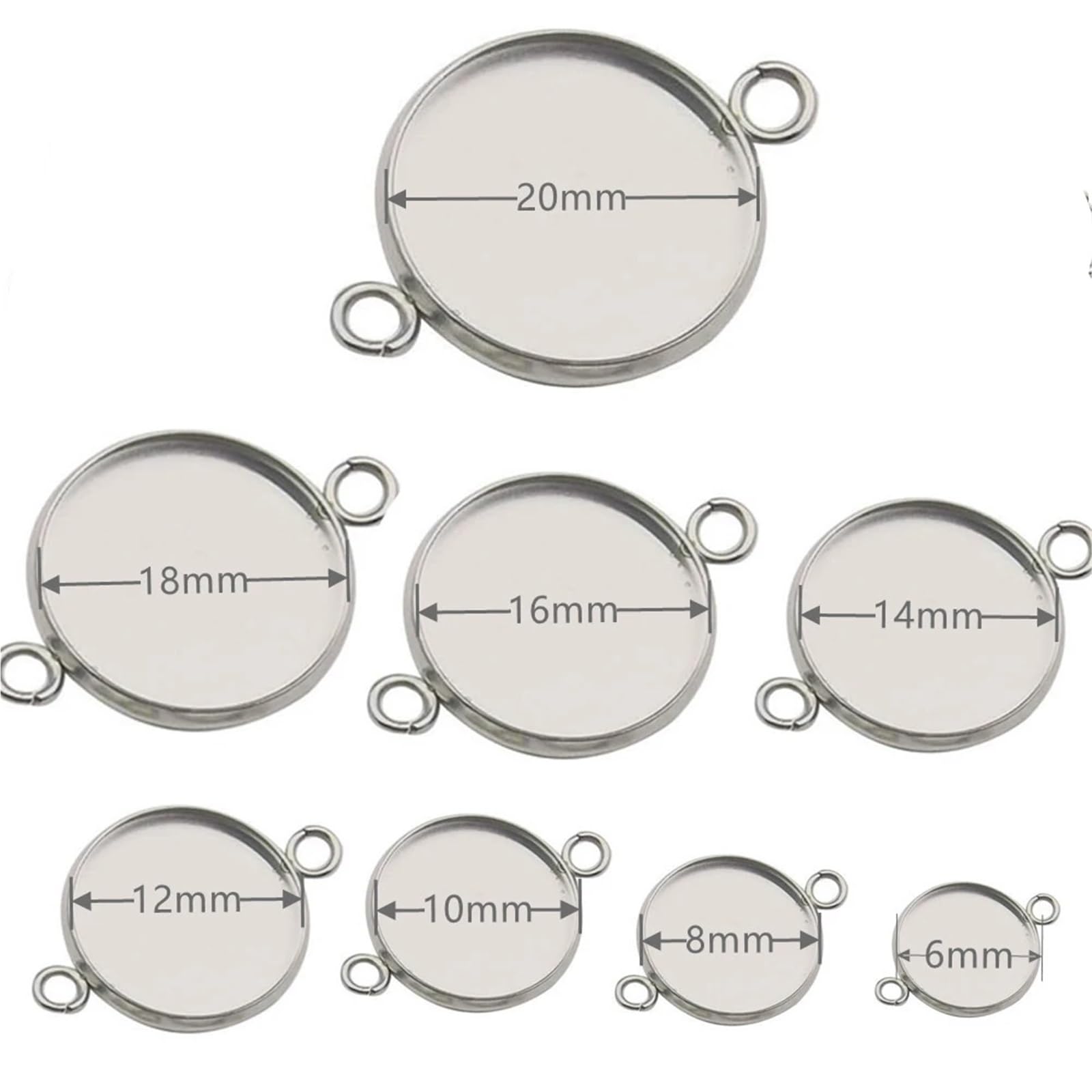 Podstawki do wisiorków, Okrągłe tace z podwójną pętelką(Silver,16mm)