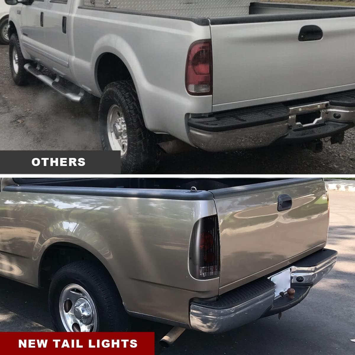 ROXX Taillights for 1997-2003 Ford F150 (Fits Styleside Models ONLY), Tail Lights fit for 1999-2007 Ford F-250 F-350 Super Duty Pickup Truck, Driver and Passenger Side (Smoke)