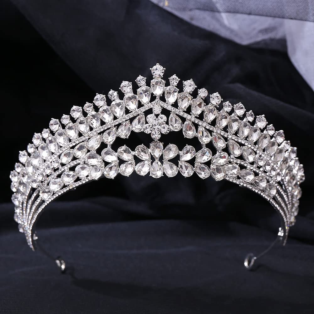 Ręcznie robione kryształowe tiary ślubne nakrycie głowy korony Rhinestone korowód Diadem Bride opaski ślubne akcesoria do włosów obręcz do włosów (kolor metalu: srebrno-biały)
